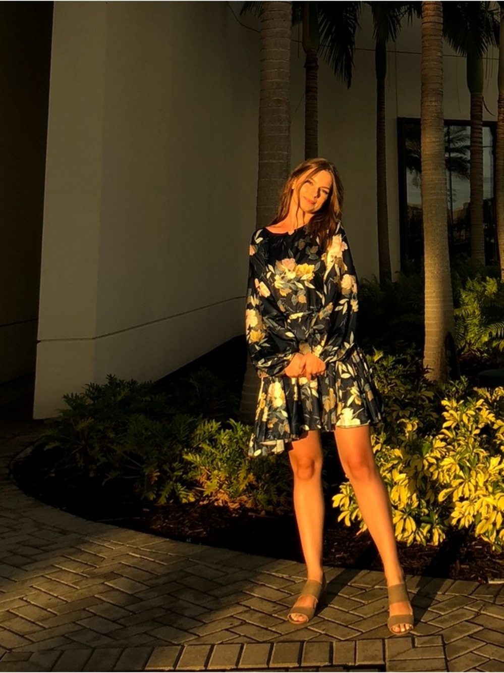 Blue Floral Belted Dress